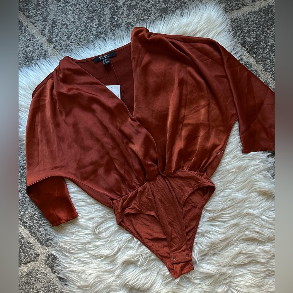 F21 Contemporary satin surplice bodysuit